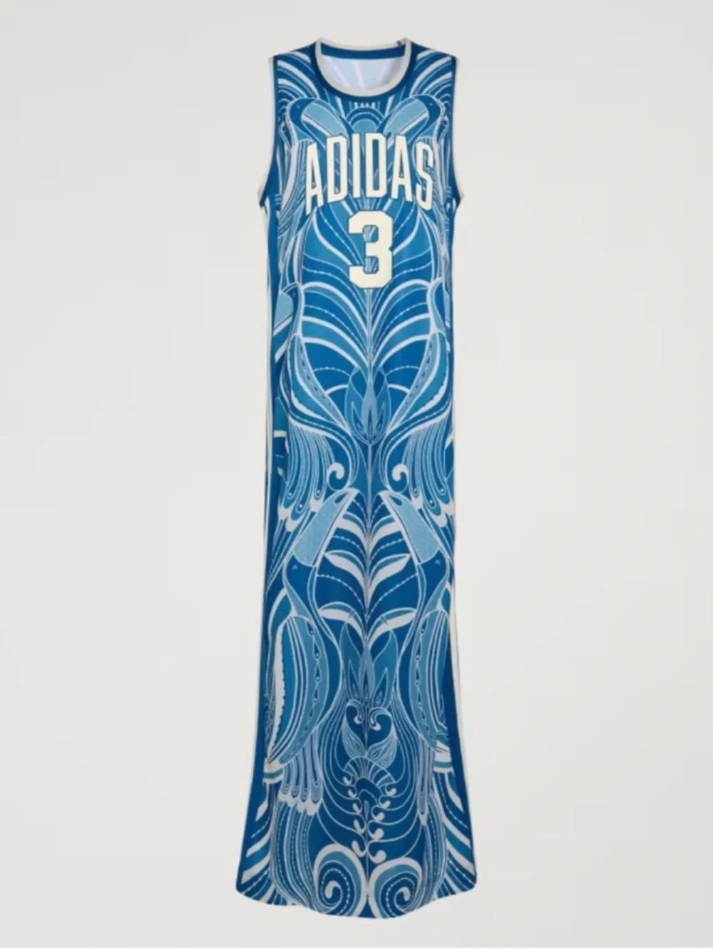 adidas x Farm Rio Floral Blue Printed Sleeveless Maxi Dress Toucans NWT Sz XL - Picture 4 of 13